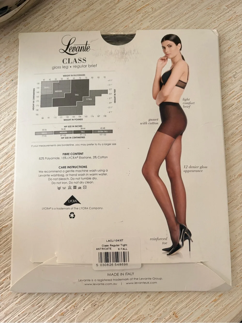 NWT Levante Anthracite Gray Class Gloss Leg Sheer Pantyhose Tights Size XL
